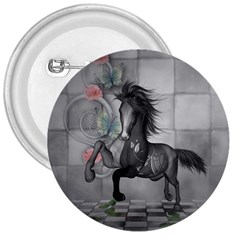 Wonderful Black And White Horse 3  Buttons