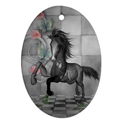 Wonderful Black And White Horse Ornament (Oval)