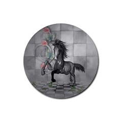 Wonderful Black And White Horse Rubber Coaster (Round) 