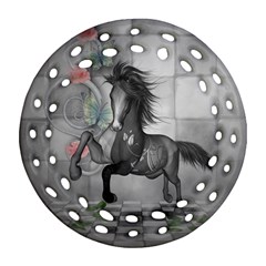 Wonderful Black And White Horse Round Filigree Ornament (Two Sides)