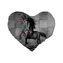 Wonderful Black And White Horse Standard 16  Premium Flano Heart Shape Cushions