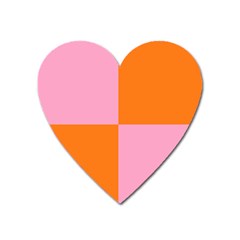 Mod Pink And Orange Squares Heart Magnet by snowwhitegirl