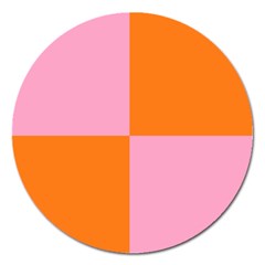 Mod Pink And Orange Squares Magnet 5  (round) by snowwhitegirl