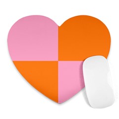 Mod Pink And Orange Squares Heart Mousepads by snowwhitegirl