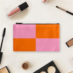 Mod Pink And Orange Squares Cosmetic Bag (small) by snowwhitegirl