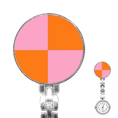 Mod Pink And Orange Squares Stainless Steel Nurses Watch by snowwhitegirl