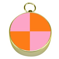 Mod Pink And Orange Squares Gold Compasses by snowwhitegirl