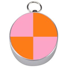 Mod Pink And Orange Squares Silver Compasses by snowwhitegirl