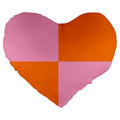 Mod Pink And Orange Squares Large 19  Premium Flano Heart Shape Cushions by snowwhitegirl