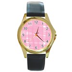 Pink Ribbon Round Gold Metal Watch Front