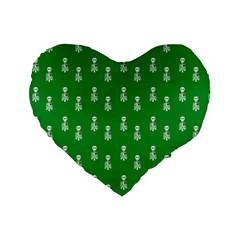 Skeleton Green Background Standard 16  Premium Flano Heart Shape Cushions by snowwhitegirl