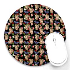 Angel Cherub Butterflies Black Round Mousepads by snowwhitegirl