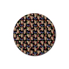 Angel Cherub Butterflies Black Rubber Round Coaster (4 Pack)  by snowwhitegirl