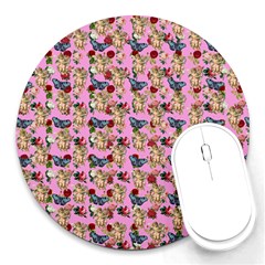 Angel Cherub Butterflies Pink Round Mousepads by snowwhitegirl