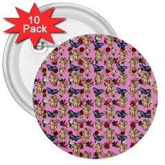 Angel Cherub Butterflies Pink 3  Buttons (10 Pack)  by snowwhitegirl