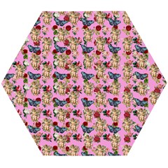 Angel Cherub Butterflies Pink Wooden Puzzle Hexagon by snowwhitegirl