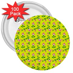 Carnation Pattern Yellow 3  Buttons (100 Pack)  by snowwhitegirl