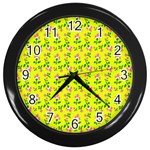 Carnation Pattern Yellow Wall Clock (Black) Front