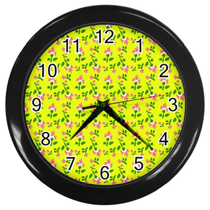 Carnation Pattern Yellow Wall Clock (Black)