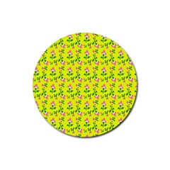 Carnation Pattern Yellow Rubber Coaster (round)  by snowwhitegirl