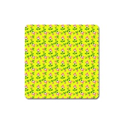 Carnation Pattern Yellow Square Magnet by snowwhitegirl