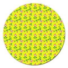 Carnation Pattern Yellow Magnet 5  (round) by snowwhitegirl