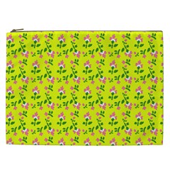 Carnation Pattern Yellow Cosmetic Bag (xxl) by snowwhitegirl