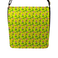 Carnation Pattern Yellow Flap Closure Messenger Bag (l) by snowwhitegirl