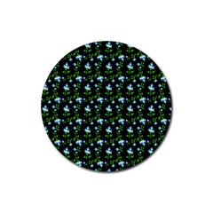 Carnation Pattern Black Rubber Coaster (round)  by snowwhitegirl