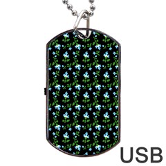 Carnation Pattern Black Dog Tag Usb Flash (two Sides) by snowwhitegirl