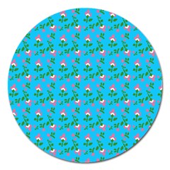 Carnation Pattern Blue Magnet 5  (round) by snowwhitegirl