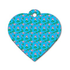 Carnation Pattern Blue Dog Tag Heart (two Sides) by snowwhitegirl