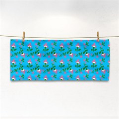 Carnation Pattern Blue Hand Towel by snowwhitegirl