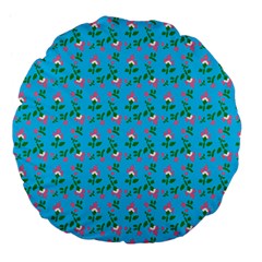 Carnation Pattern Blue Large 18  Premium Flano Round Cushions by snowwhitegirl