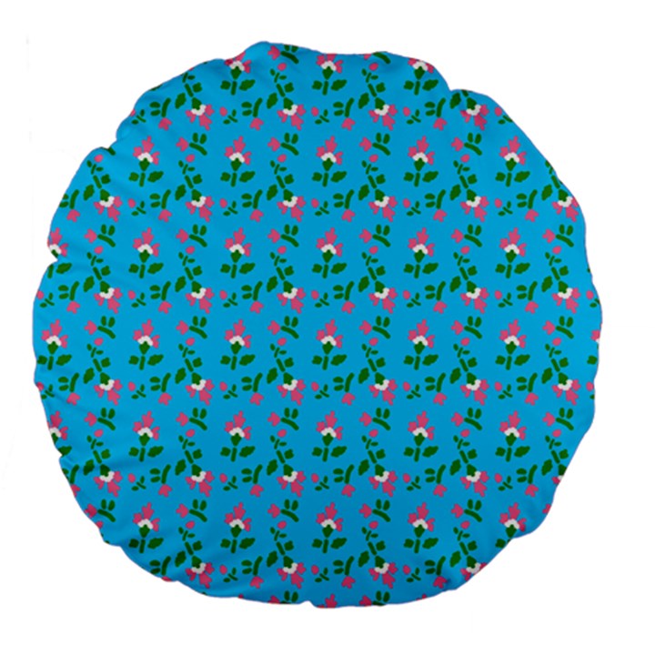 Carnation Pattern Blue Large 18  Premium Flano Round Cushions