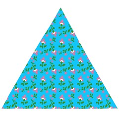 Carnation Pattern Blue Wooden Puzzle Triangle by snowwhitegirl