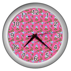 Carnation Pattern Pink Wall Clock (silver) by snowwhitegirl