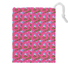 Carnation Pattern Pink Drawstring Pouch (5xl)