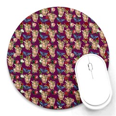 Angel Cherub Butterflies Magenta Round Mousepads by snowwhitegirl