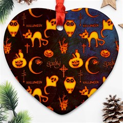 Funny Halloween Design Heart Ornament (two Sides) by FantasyWorld7