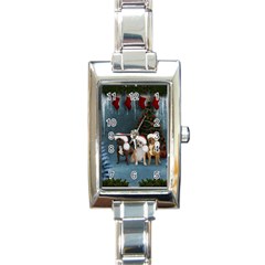 Christmas, Cute Dogs With Christmas Hat Rectangle Italian Charm Watch