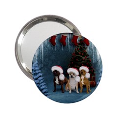 Christmas, Cute Dogs With Christmas Hat 2 25  Handbag Mirrors by FantasyWorld7