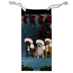 Christmas, Cute Dogs With Christmas Hat Jewelry Bag by FantasyWorld7