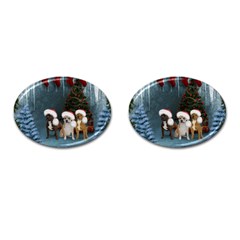 Christmas, Cute Dogs With Christmas Hat Cufflinks (Oval)