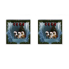 Christmas, Cute Dogs With Christmas Hat Cufflinks (square) by FantasyWorld7