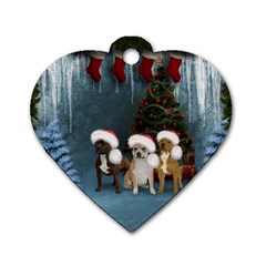 Christmas, Cute Dogs With Christmas Hat Dog Tag Heart (one Side) by FantasyWorld7