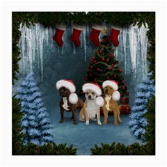 Christmas, Cute Dogs With Christmas Hat Medium Glasses Cloth by FantasyWorld7