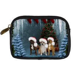 Christmas, Cute Dogs With Christmas Hat Digital Camera Leather Case