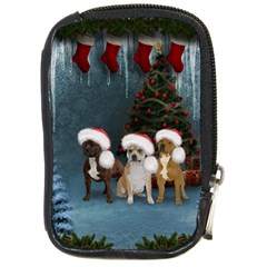 Christmas, Cute Dogs With Christmas Hat Compact Camera Leather Case