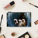 Christmas, Cute Dogs With Christmas Hat Cosmetic Bag (Small) Front